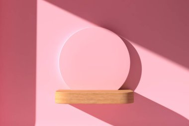 Soyut pembe arkaplan, podyum için minimalist model, modern sahne, ekran veya vitrin, 3D görüntüleme.