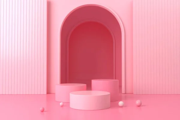 Soyut pembe arkaplan, podyum için minimalist model, modern sahne, ekran veya vitrin, 3D görüntüleme.