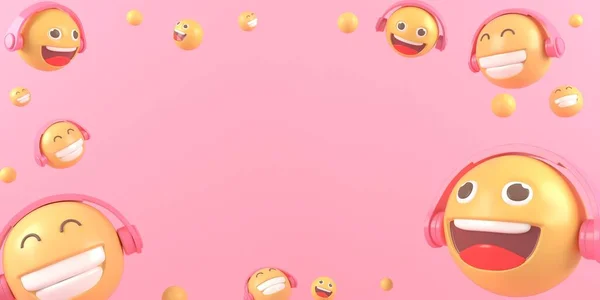 Icono de auriculares emoji escuchando música disfrute silueta rosa aislado sobre fondo rosa moderno 3d renderizado — Foto de Stock