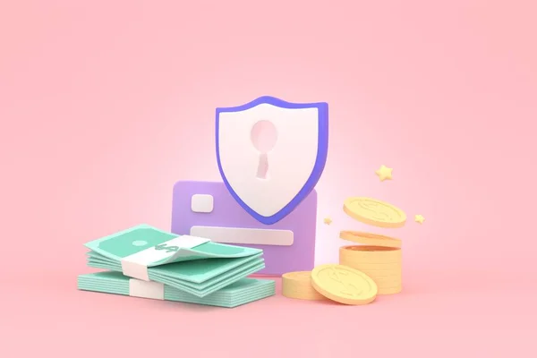 Protezione Della Carta Credito Sfondo Rosa Renderig — Foto Stock