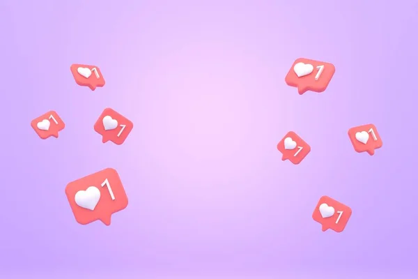 Сердечная Кнопка Уведомления Фиолетовый Фон Рендеринг — стоковое фото