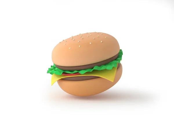 Hamburger Cartoon Minimal Rendering — Stock Photo, Image