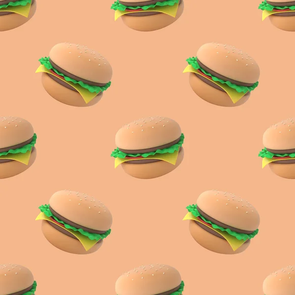 Hamburger Pattern Orange Background Rendering — Stock Photo, Image