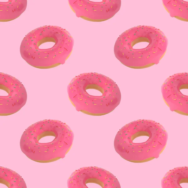 Donut Patroon Roze Achtergrond Rendering — Stockfoto