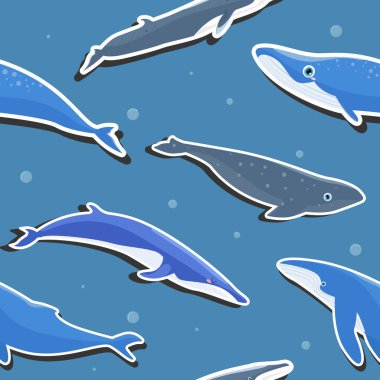 Balina mavisi renk illüstrasyonlu sevimli hayvan deseni.