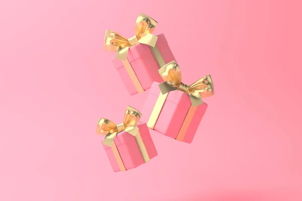 粉红底色礼品盒3D渲染 — 图库照片