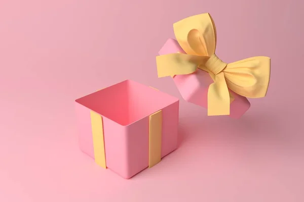Boîte Cadeau Avec Des Arcs Sur Fond Rose Rendu — Photo