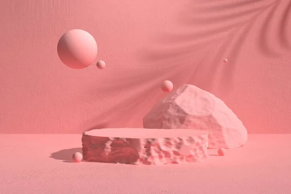 Soyut geometrik Taş ve Kaya sahnesi, kozmetik veya ürün gösterimi için tasarım 3D.