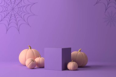 Cadılar Bayramı podyumu balkabağı için soyut minimal, Ürün ve Paket görüntüleme için tasarım 3d.