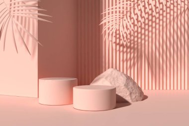 Soyut geometrik Taş ve Kaya sahnesi, kozmetik veya ürün gösterimi için tasarım 3D.