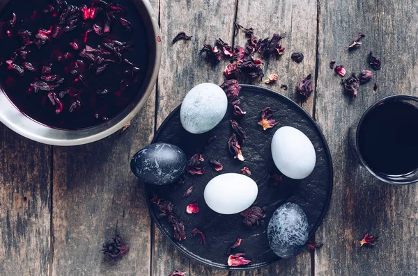 Huevos Pascua Teñidos Con Efecto Piedra Mármol Pintados Con Carcade — Foto de Stock