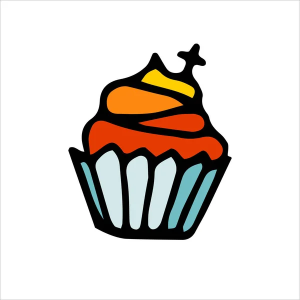 Doodle Cupcake Mit Sahne Dekoration Handgezeichneter Nachtisch Für Kinderfeste Halloween — Stockvektor