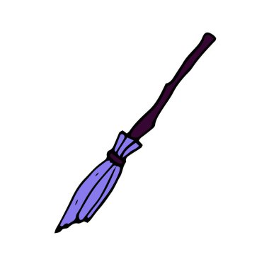 Kara cadılar bayramı süpürgesi. Beyaz arka planda izole edilmiş cadı süpürgesi. Cadılar Bayramı 'nın elle çizilmiş mor sembolü, sihir, cadı, saflık, temiz, korkunç sonbahar tatili. Vektör illüstrasyonu