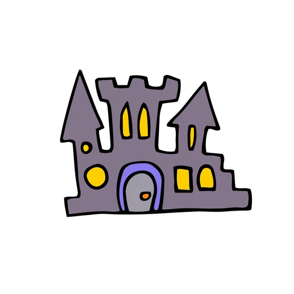 Doodle Vektorová Barva Strašidelný Hrad Ručně Kreslený Dům Izolovaný Bílém — Stockový vektor