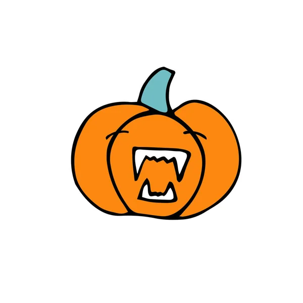 Doodle Halloween Calabaza Naranja Miedo Cara Graciosa Espeluznante Sonriente Con — Archivo Imágenes Vectoriales