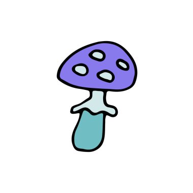 Tehlikeli sineklik mantarı. Beyaz arka planda elle çizilmiş zehirli mantar. Çizgi film zehirli orman, doğa, cadılar bayramı, manita muscaria. Vektör şirin botanik illüstrasyon