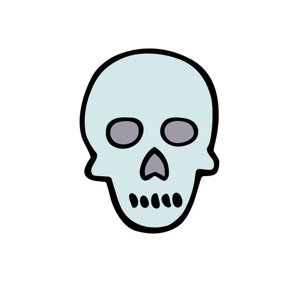 Kritzelnder Halloween Totenkopf Farbskelett Isoliert Auf Weißem Hintergrund Handgezeichnetes Niedliches — Stockvektor