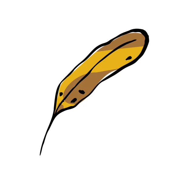 Осенний Эскиз Жёлтый Лист Ручная Линия Текстурированной Травы Белом Фоне — стоковый вектор
