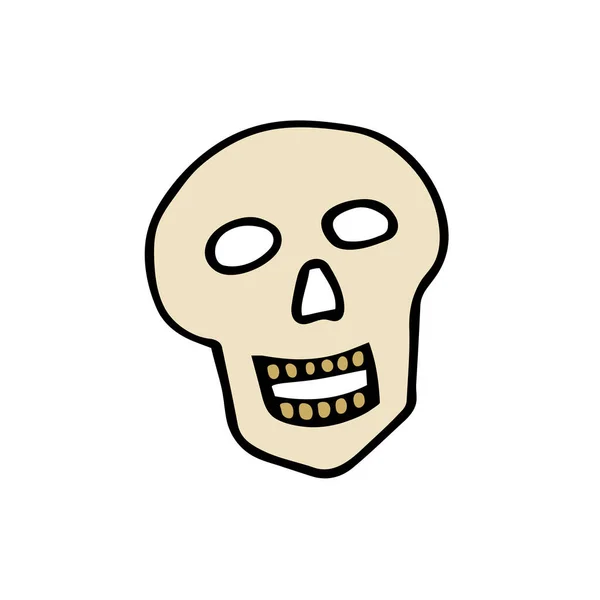 Doodle Halloween Scull Esqueleto Risonho Isolado Fundo Branco Crânio Assustador —  Vetores de Stock