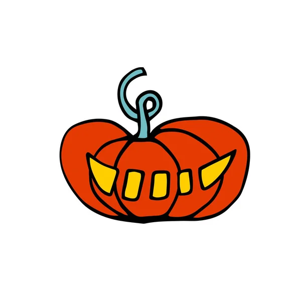 Doodle Halloween Abóbora Laranja Assustadora Cara Divertida Assustadora Luminosa Com — Vetor de Stock