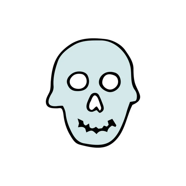 Doodle Halloween Scull Scheletro Sorridente Isolato Sfondo Bianco Cranio Spaventoso — Vettoriale Stock