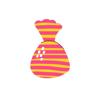 Beyaz arka planda çizgi film şekeri. Elle çizilmiş tatlı. Renkli tatlı, çikolata, lolipop. Şaka mı şeker mi işareti mi? Paketlenmiş karamel. Çizgili ambalajlı bir bonbon. Vektör Kawaii yemek illüstrasyonu