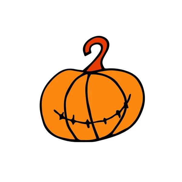 Doodle Halloween Effrayant Citrouille Orange Amusant Flippant Riant Avec Crocs — Image vectorielle