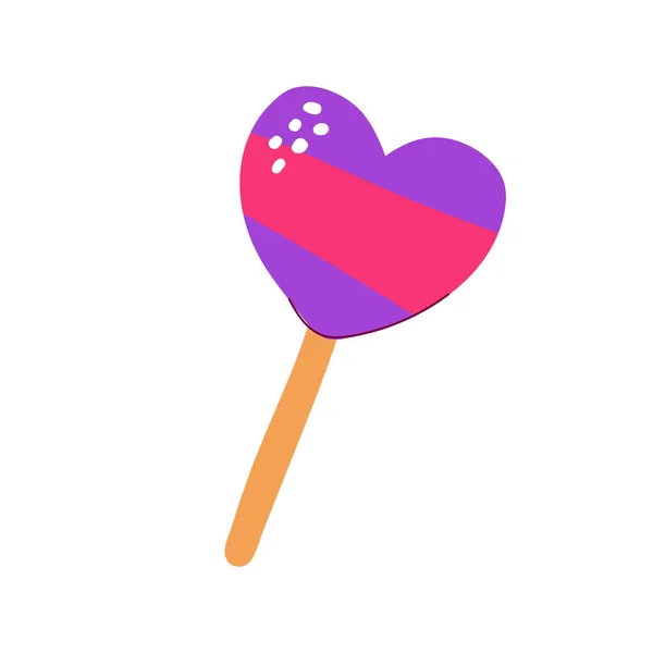 心の形をした漫画のキャンディー 白い背景に孤立したロリポップ キッズパーティー イースター 誕生日 バレンタインデーのためのストリップと手描きのピンクの甘いデザート ベクトルアイスクリームイラスト — ストックベクタ