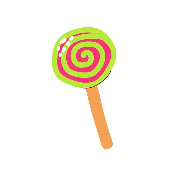 Cartoon Candy Stick Lollipop Isolated White Background Hand Drawn Green — Stock Vector