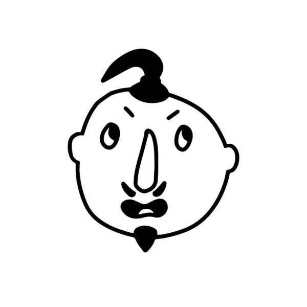 Doodle Hombre Barbudo Esquema Dibujado Mano Sorprendido Humano Aislado Sobre — Vector de stock