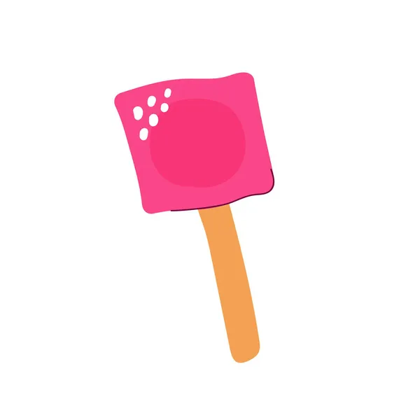 棒の上の漫画の丸いキャンディー 白い背景に孤立したロリポップ キッズパーティー イースター 誕生日のための正方形の包装を持つ手描きのピンクの甘いデザート ベクトルカワイイトリックやトリートメントイラスト — ストックベクタ