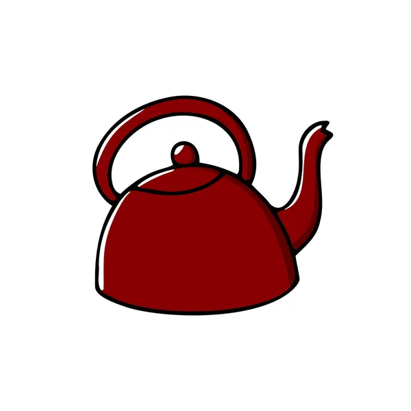 Doodle Traditionelle Handgezeichnete Teekanne Rote Farbe Wasserkocher Isoliert Auf Weißem — Stockvektor