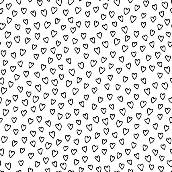 Seamless Hand Drawn Black Outline Hearts Pattern Valentines Day February — 图库矢量图片