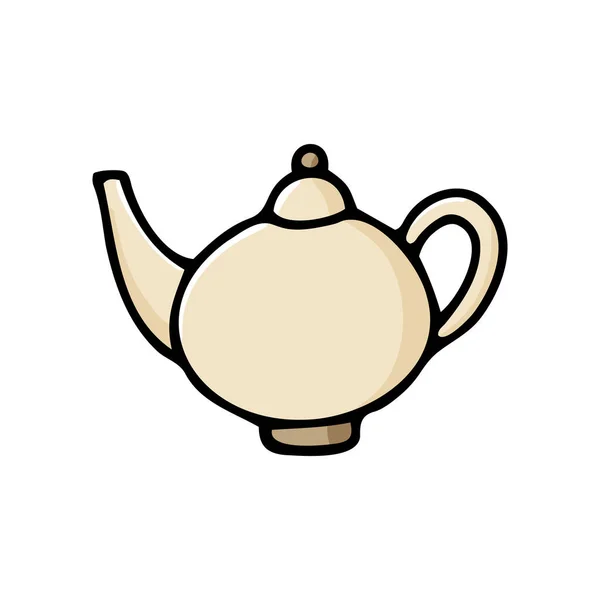 Doodle Traditional Hand Drawn Teapot Beige Kettle Isolated White Background —  Vetores de Stock