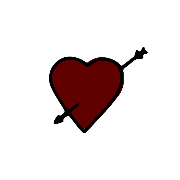 Doodle Coração Dia Dos Namorados Símbolo Amor Vermelho Desenhado Mão — Vetor de Stock