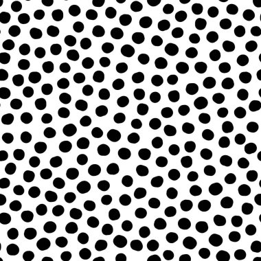 Kusursuz nötr puantiye deseni. Beyaz arka planda izole edilmiş siyah el çizimi daireler. Rasgele Noktalar Süslemesi. Duvar kağıdı, kumaş, baskı, ambalaj kağıdı, tekstil için vektör illüstrasyonu