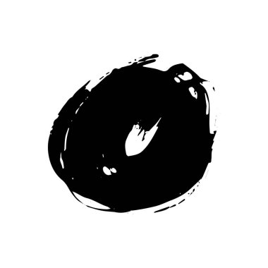 Vector grunge yuvarlak fırça. Siyah felç, leke, mürekkep, kuru fırça resmi. Beyaz arka planda izole edilmiş sanatsal bir unsur. Çember boya fırçası dokunuşu, leke, leke, nokta. Vektör illüstrasyonu