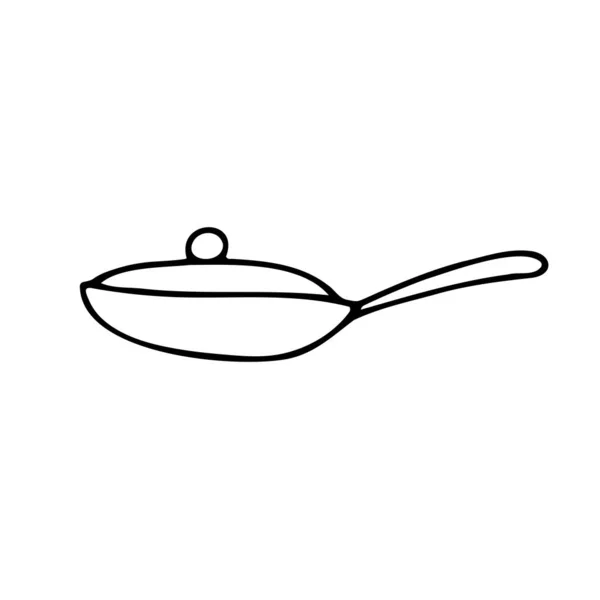 Doodle Serpenyőben Sütés Egyszerű Kép Vázlatos Pot Elszigetelt Fehér Háttérrel — Stock Vector