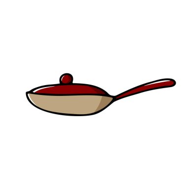 Kızartma tavası basit bir görüntü. Renk kabı beyaz arkaplanda izole edilmiş. Sıcak mutfak gereçleri, güzel mutfak gereçleri, kızartma, kızartma ve rosto için tabaklar. Vektör hattı ev, restoran aşçılık illüstrasyonu