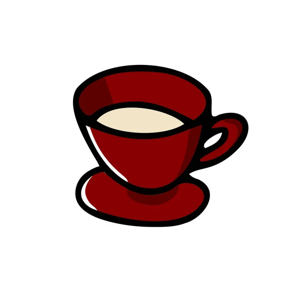 Doodle Kaffeetasse Vorhanden Nettes Heißgetränk Isoliert Auf Weißem Hintergrund Roter — Stockvektor