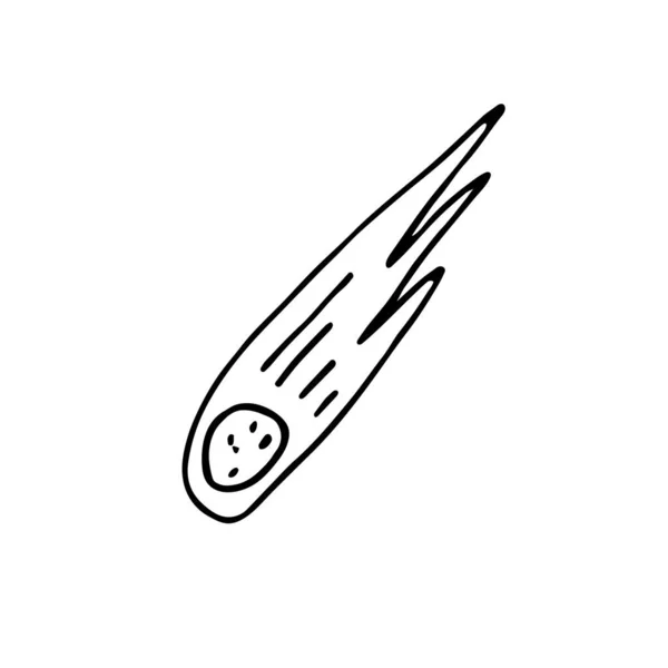 ラインスペースドア彗星 白地に孤立した手描き小惑星 概要天体 宇宙スケッチ隕石のサイン 天文学 占星術 コスモスのシンボル ベクトル科学イラスト — ストックベクタ