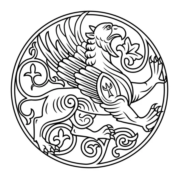 Griffin Depicted Ring Heraldic Symbol Stamp Vector Clipart All Parts — Vector de stock