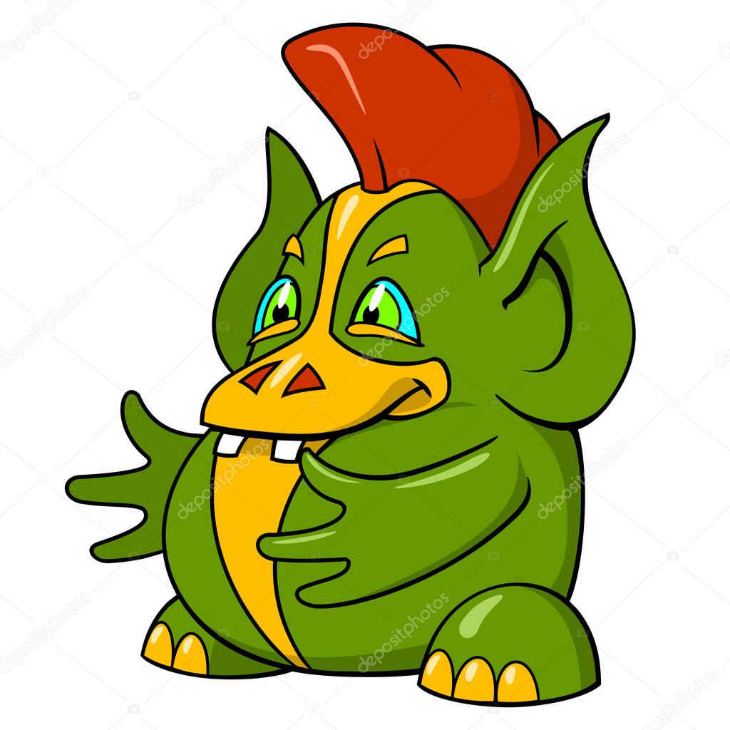 Cute Little Monster. Funny Dragon. Cartoon Character isolated on white. Vector drawing.