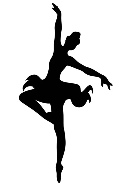 Ballet Dancer Girl Vector Clipart Black Silhouette Isolated White — Image vectorielle