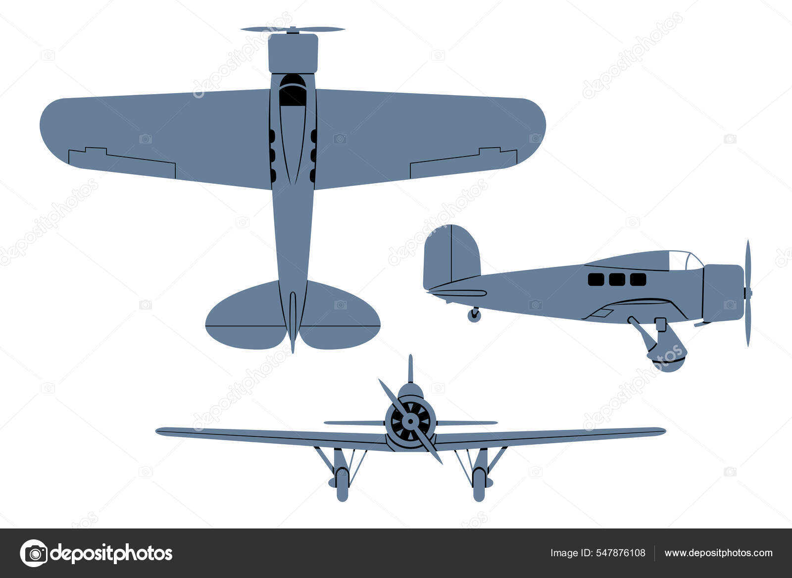 Orion Airliner 1931 Arriba Lado Vista Frontal Avión Vintage Clipart Vector  de stock #547876108 de ©Yuralsart, image size:1600x1167