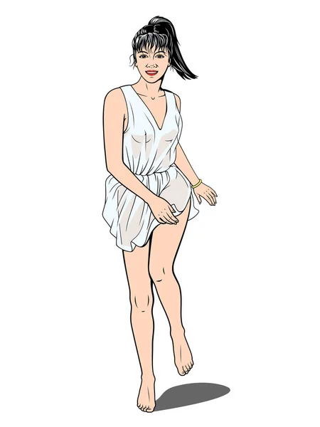 Girl Tunic Running Pin Pop Art Style Vector Drawing — Image vectorielle