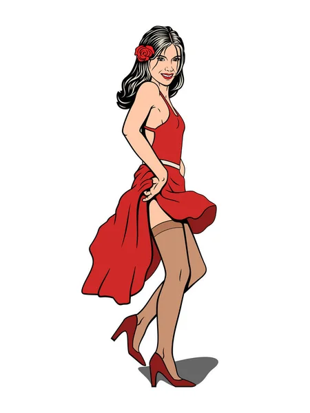 Spanish Dancer Sexy Girl Dancing Pin Pop Art Style Vector — Stockový vektor