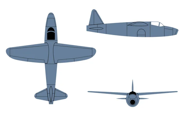 初飛行は1939年の178機 トップ サイド フロントビュー ヴィンテージ飛行機 白色に隔離されたベクトルクリップ — ストックベクタ