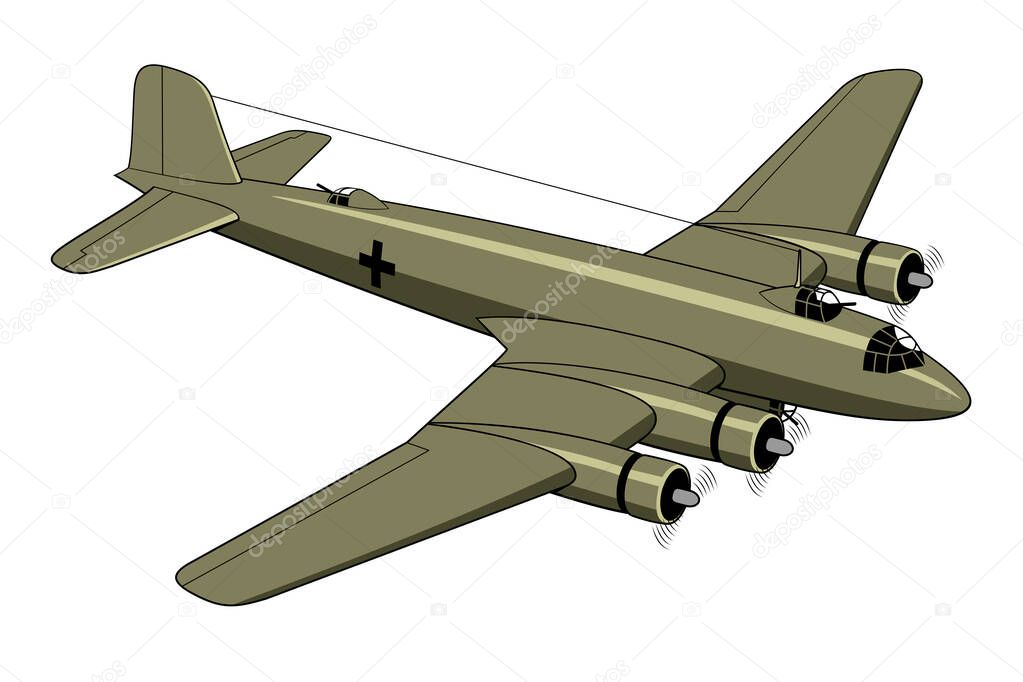 FW 200 Condor Bomber 1938. WW II aircraft. Vintage airplane. Vector clipart isolated on white.