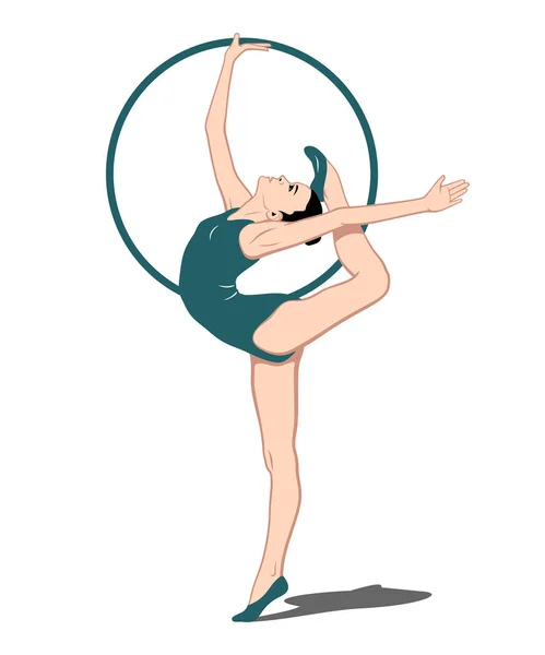 Gymnast Hoop Rhythmic Gymnastics Pop Art Style Vector Drawing Hoop — стоковый вектор
